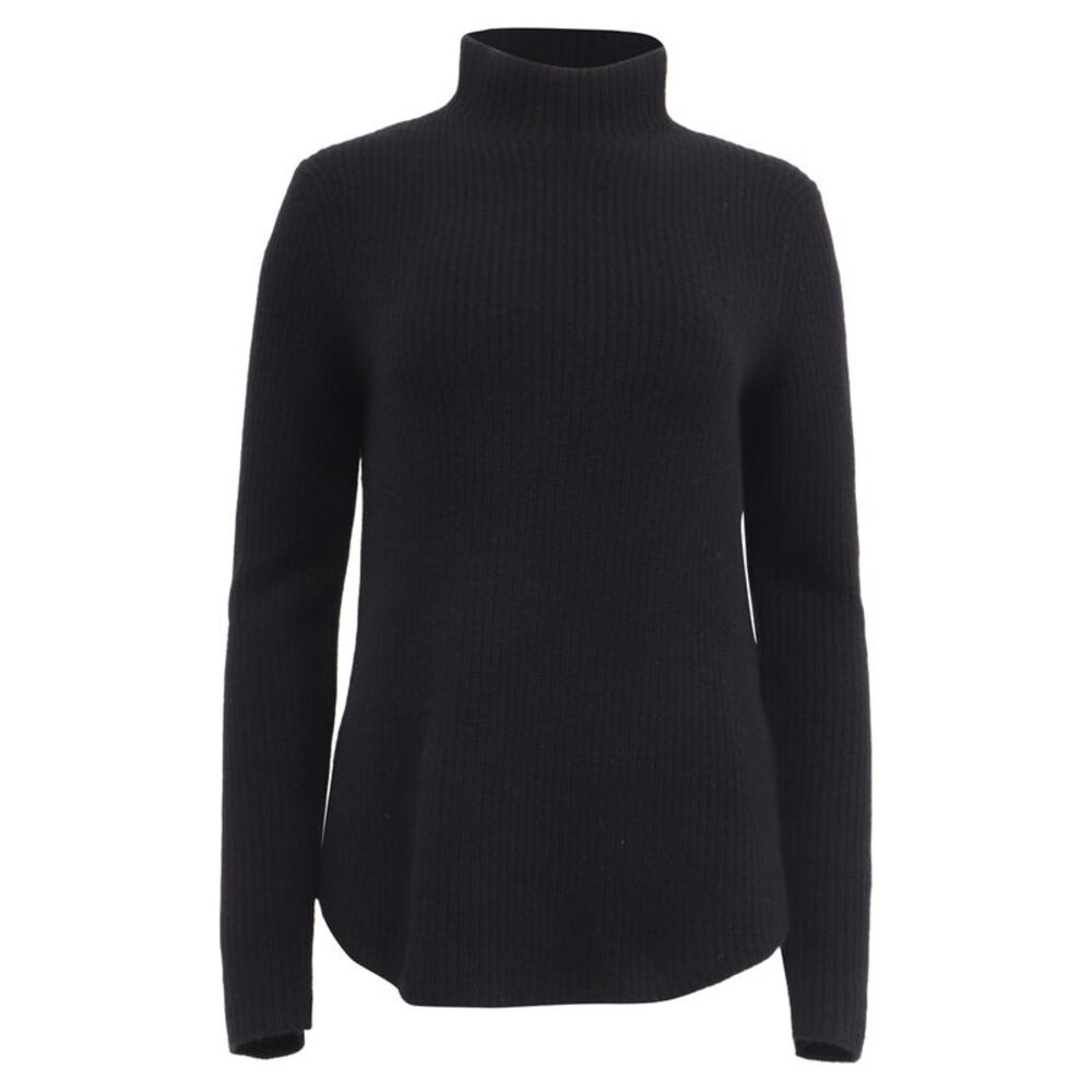 Theory Ribbed-Knit Mock Neck Sweater in Black Cashmere